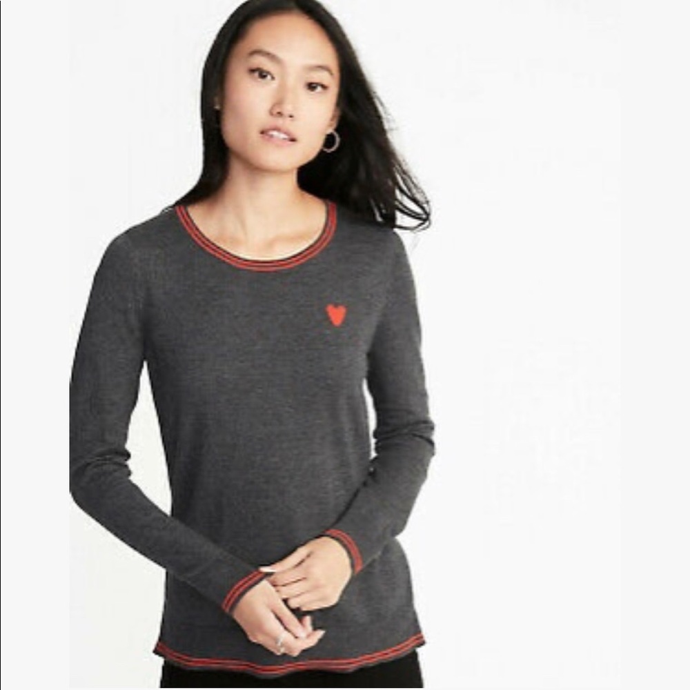 Grey Crew Sweater with Red Heart by Old Navy